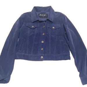 NASTY GAL cropped Blue Corduroy Pocket Front Cropped Jacket Size Small